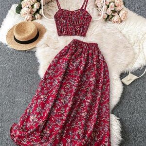SHEIN Red Floral Two-Piece Dress